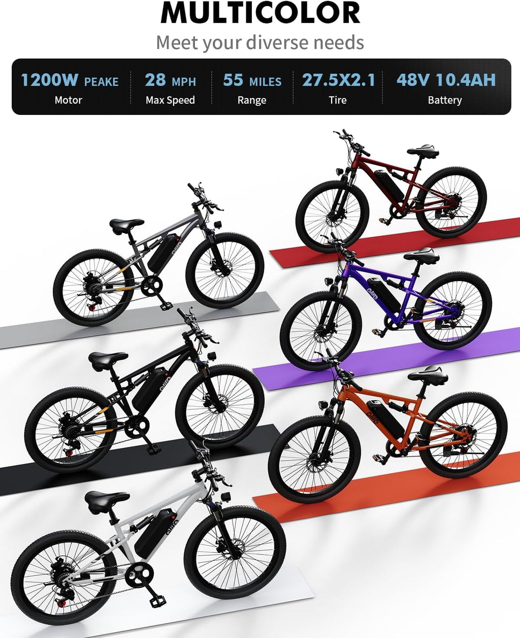 Qlife Electric Bike for Adults/Teens Racer-28MPH 21-Speed Peak 1200W Brushless Motor Adult Electric Bicycles, 48V 10.4Ah Removable Battery Mountain Ebike, Up to 55 Miles, 27.5X2.1 Tire E Bike