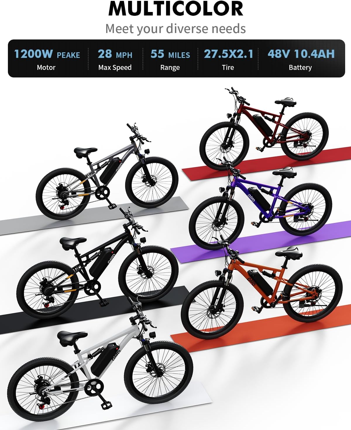 Qlife Electric Bike for Adults/Teens Racer-28MPH 21-Speed Peak 1200W Brushless Motor Adult Electric Bicycles, 48V 10.4Ah Removable Battery Mountain Ebike, Up to 55 Miles, 27.5X2.1 Tire E Bike