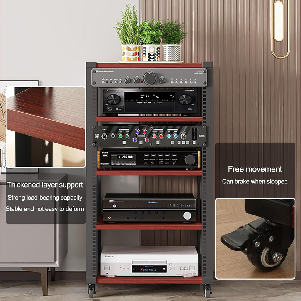 Media Console 5-TierAV Media Stand Audio Rack Tower with Adjustable Shelves, AV Equipment Cabinet Display Stand for Living/Gaming/Recording Room(Yellow)
