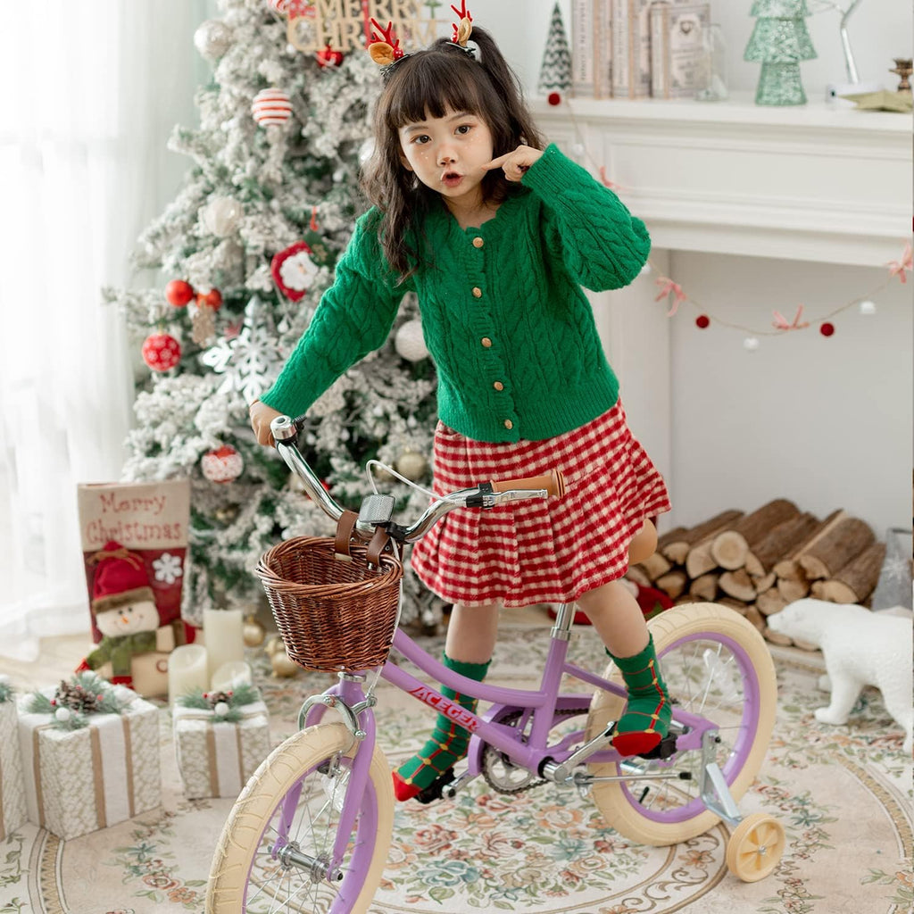 ACEGER Retro Princess Kids Bike with Basket for 3-12 Years Old Girls, Included Coaster Brake & Caliper Brake, 14 16 18 Inch with Training Wheels, 20 Inch with Kickstand, Vintage Bicycle for Gifts.