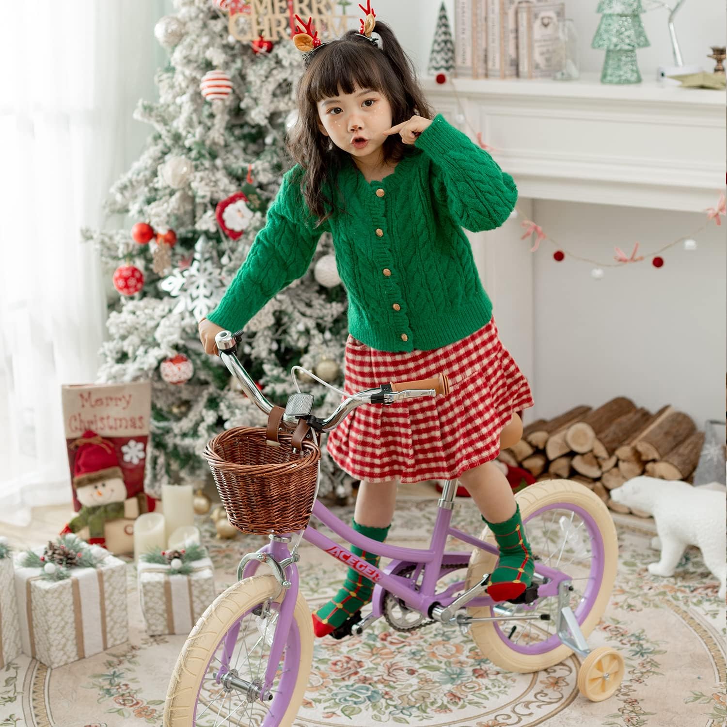ACEGER Retro Princess Kids Bike with Basket for 3-12 Years Old Girls, Included Coaster Brake & Caliper Brake, 14 16 18 Inch with Training Wheels, 20 Inch with Kickstand, Vintage Bicycle for Gifts.