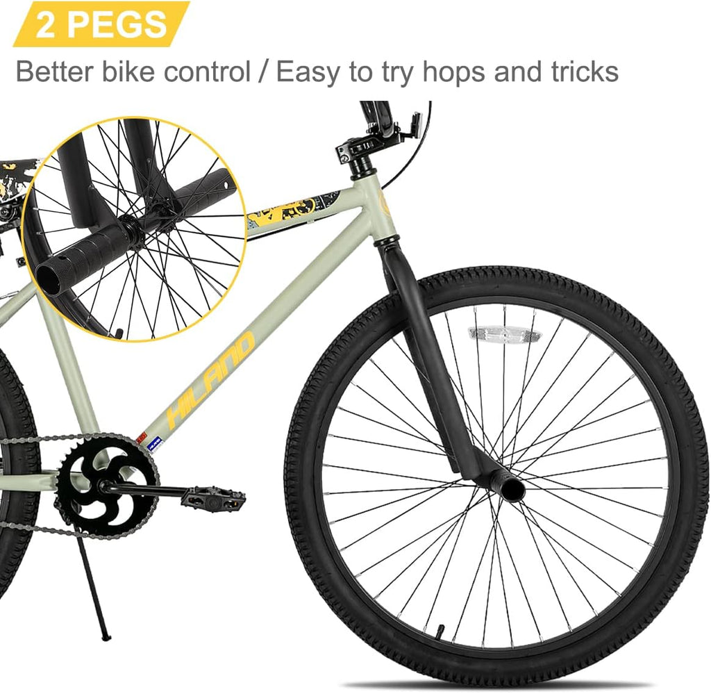Hiland 24 26 inch BMX Bike for for Teen Bike and Adult Bikes, Beginner-Level BMX to Advanced Riders with 2 Pegs, Bicycles for Men and Women, Multiple Colors