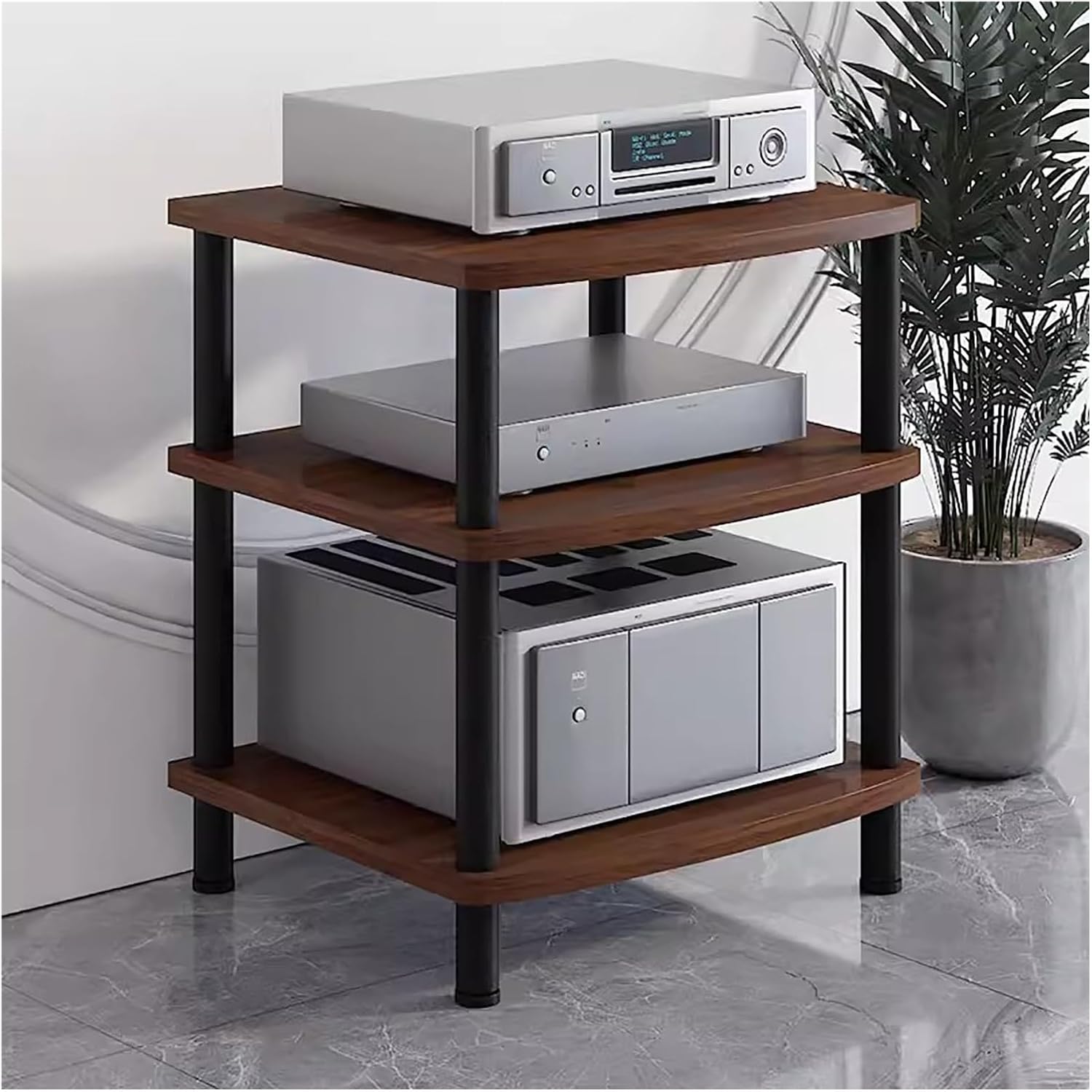 Heavy Duty Media Stand Audio/Video Component Cabinet, 2/3/ 4 Tier Home/Living Room Modern Stereo Racks and Stands, Electronics Equipment Shelf Unit, Dark Brown-H 66.5cm