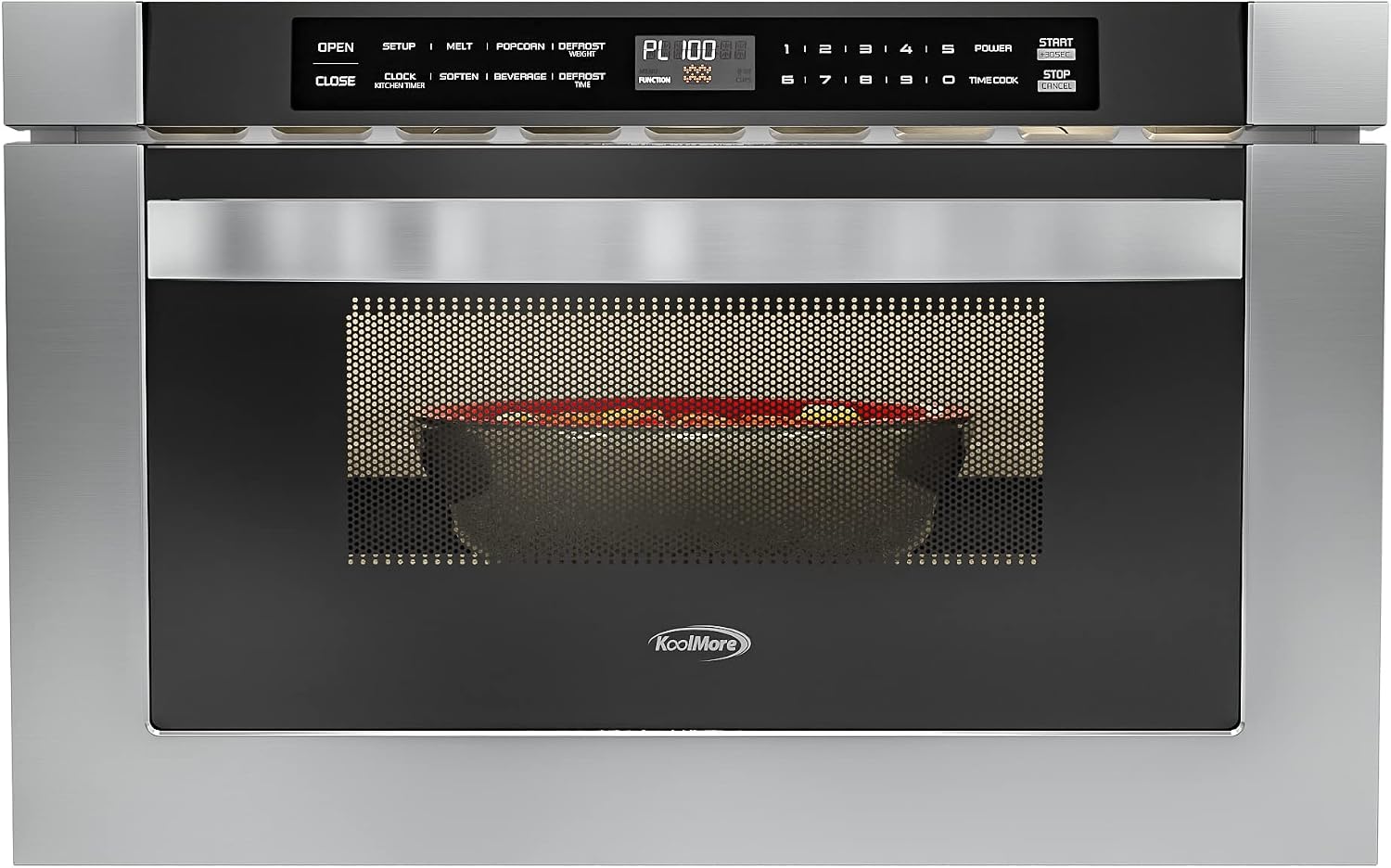 KoolMore 24 Inch Stainless-Steel Microwave Drawer with 1.2 cu. ft. Capacity, 1000W Power with 10 Custom Cooking Levels, Memory, and Timer Functions, Wall-Mounted with Flat Bottom (KM-MD-1SS)