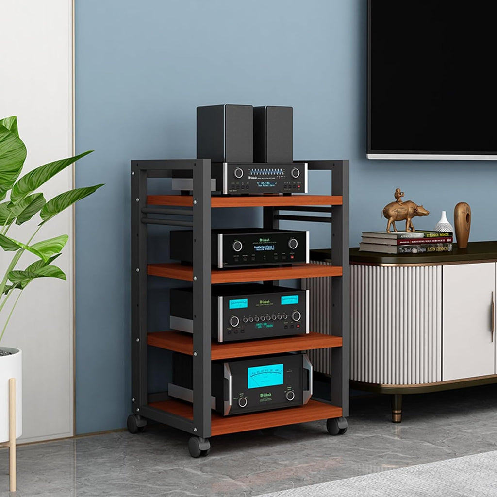 4/5-Tier Movable Amplifier Stand AV Media Stand CD Player Stereo Shelf Home Theatre Equipment Storage Shelf Multi-Function Open Cabinet Audio Video Component Cabinet (Color : C, Size : 4-Tier)