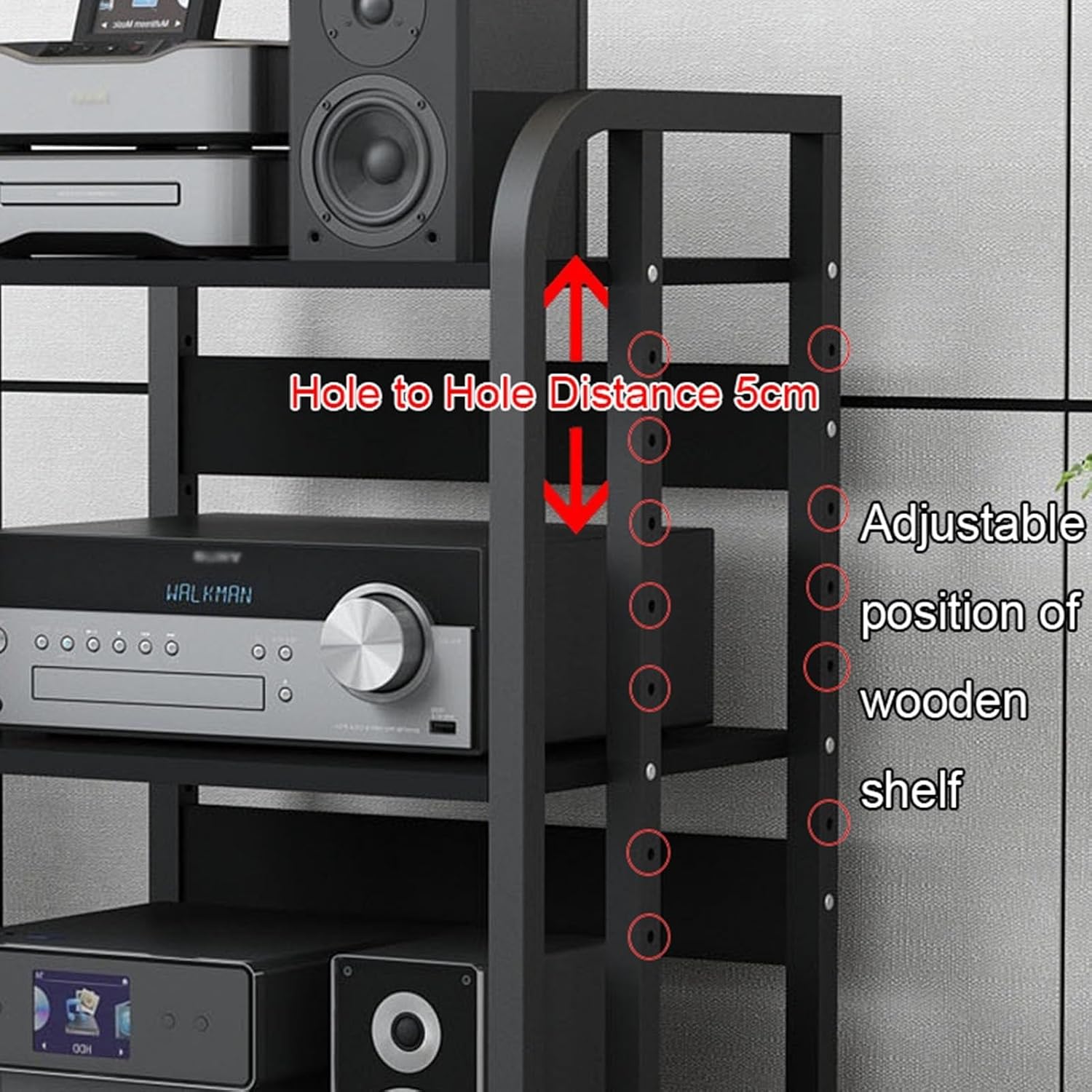 XingLi 3/4/5-Tier Audio Equipment Rolling Cart Rack，Large Stereo Black Storage Cabinet - Office Bedroom Living Room AV Media Shelf(Size:2 Tier-H48.5cm)