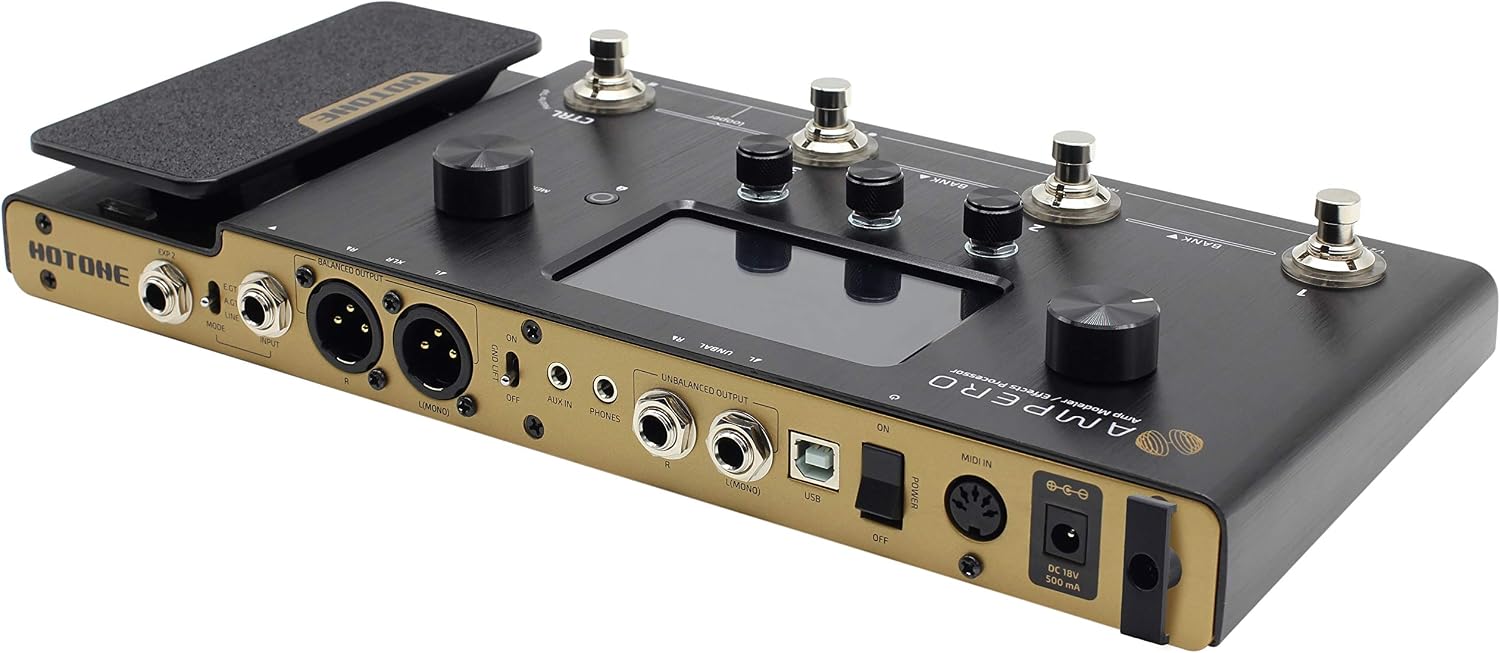 Hotone Ampero MP-100 Guitar Bass Amp Modeling IR Cabinets Simulation Multi Language Multi-Effects with Expression Pedal Stereo OTG USB Audio Interface