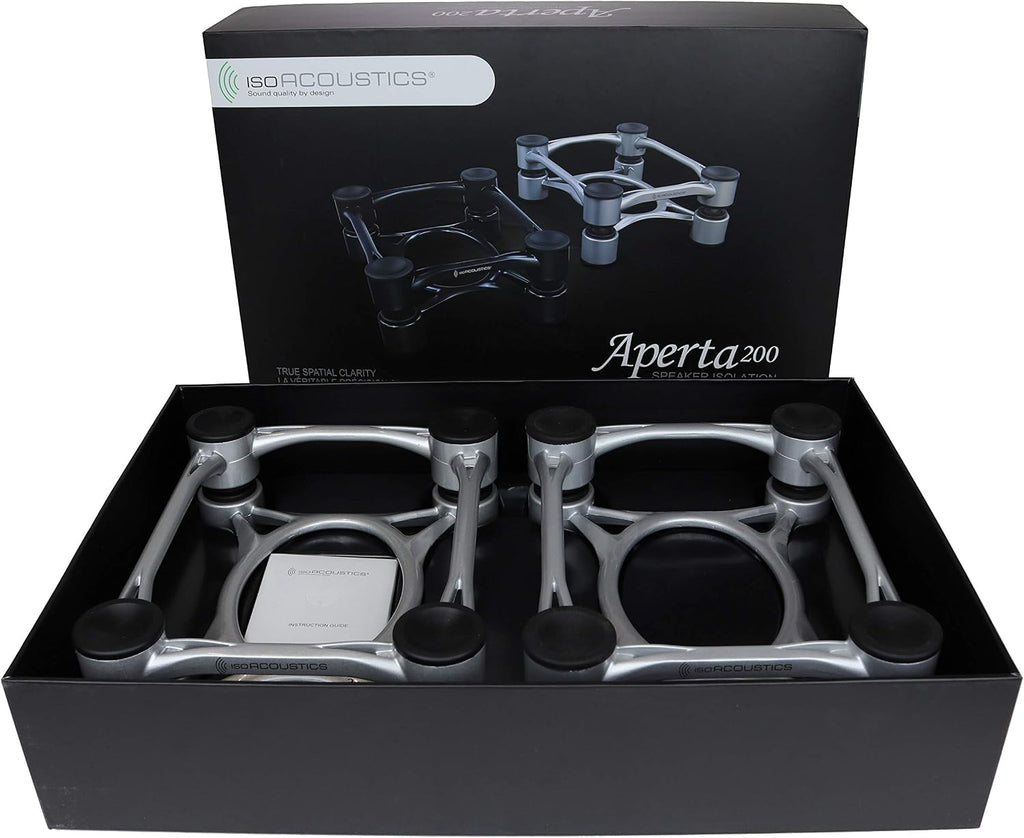 IsoAcoustics Aperta Series Isolation Speaker Stands with Tilt Adjustment: Aperta200 (7.8' x 10') Black Pair