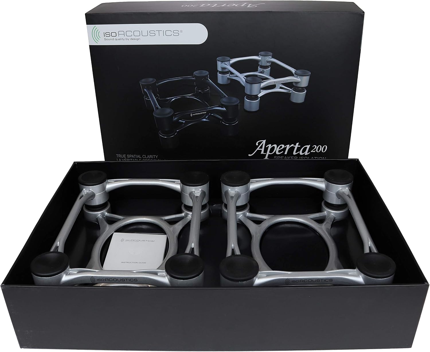 IsoAcoustics Aperta Series Isolation Speaker Stands with Tilt Adjustment: Aperta200 (7.8' x 10') Black Pair