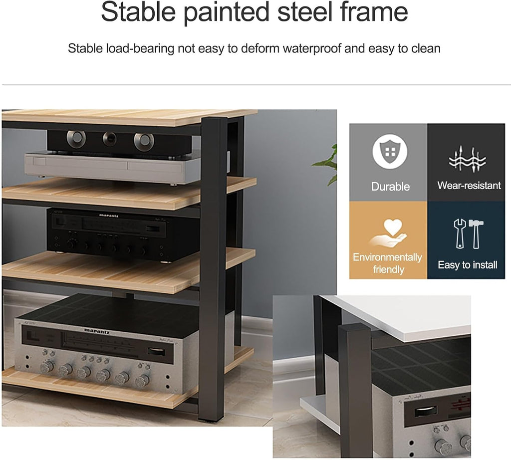 Audio Rack AV Media Stand Media Audio Tower Cabinet 2/3/4 Tier Audio Rack, for Entertainment Stereo Racks Component Storage and Collection Display(Brown,25cm/9.8in)