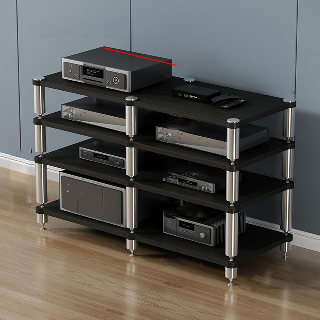 Stereo Rack,Media Storage Cabinet,2/3/4-Tier AV Media Stand Corner Shelf,Audio Rack Tower,Movable Audio Rack Tower Player Stand,Storage for Entertainment Stereo Component,Video Game Console Stand(Dark