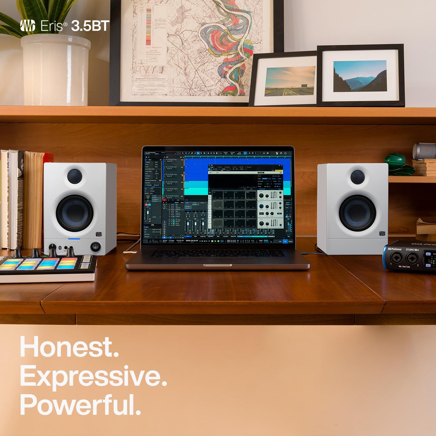 PreSonus Eris 3.5BT Studio Monitors, Pair — 3.5' Inch Powered Speakers, Bookshelf Speakers, Stereo, Desktop Computer, Near Field Music Production, Audio Mixing Recording