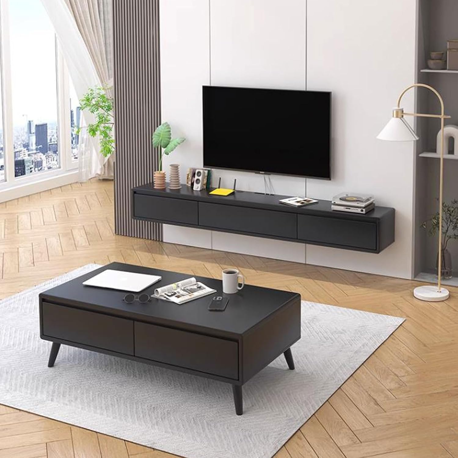 Wall Shelf Wall Mounted TV Cabinet Floating Shelf TV Console Audio-Visual Equipment Shelves Office Storage Cabinet Book Shelf Gaming Shelf TV Stands Entertainment Center Hanging Cabinets Black