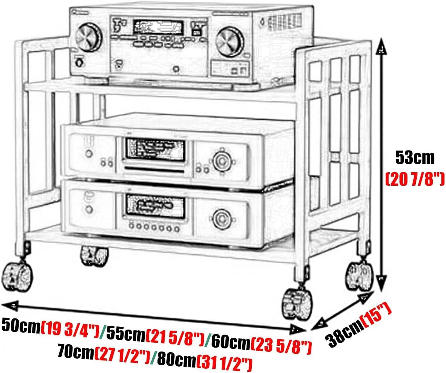 Stand Movable Audio Equipment Cabinet w/Adjustable Shelf, Home Stereo Rack System Complete for Cd Player and Speakers, 1-5 Tier Av Component Stand(Natural-60x88cm
