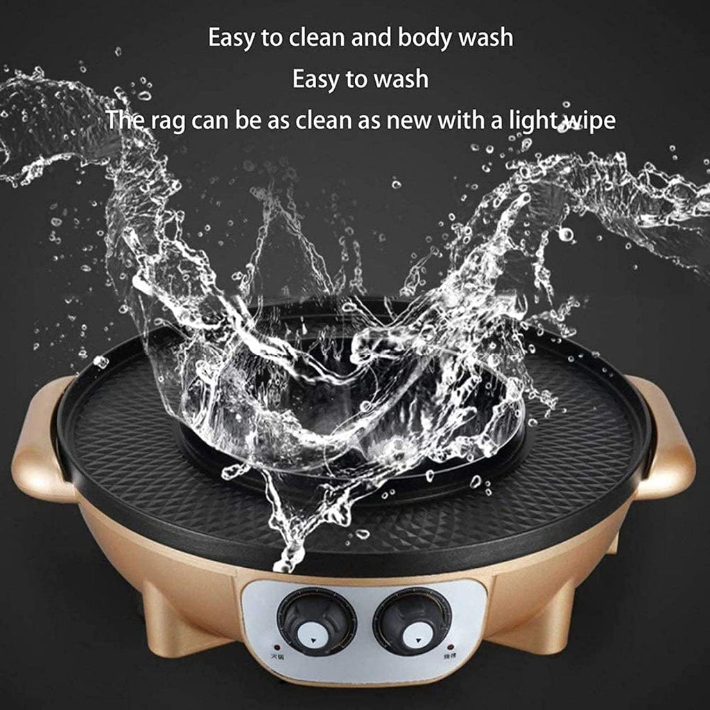 Korean BBQ Grill Electric Hot Pot Mandarin Duck Hot Pot Dual Temperature Dual Control Adjustable Hot Pot Barbecue Integrated Pot Smokeless,Black (Color : Gold)