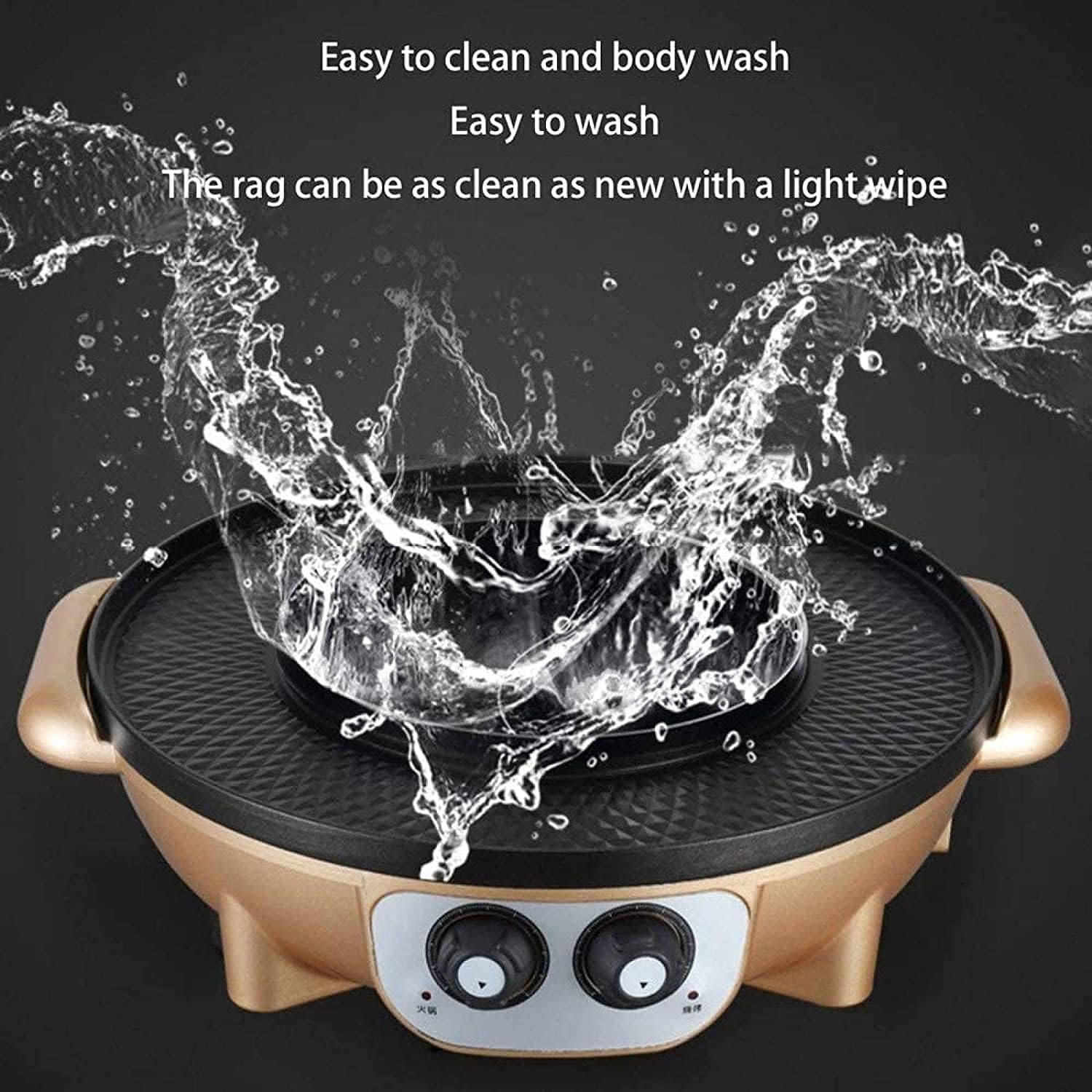 Korean BBQ Grill Electric Hot Pot Mandarin Duck Hot Pot Dual Temperature Dual Control Adjustable Hot Pot Barbecue Integrated Pot Smokeless,Black (Color : Gold)