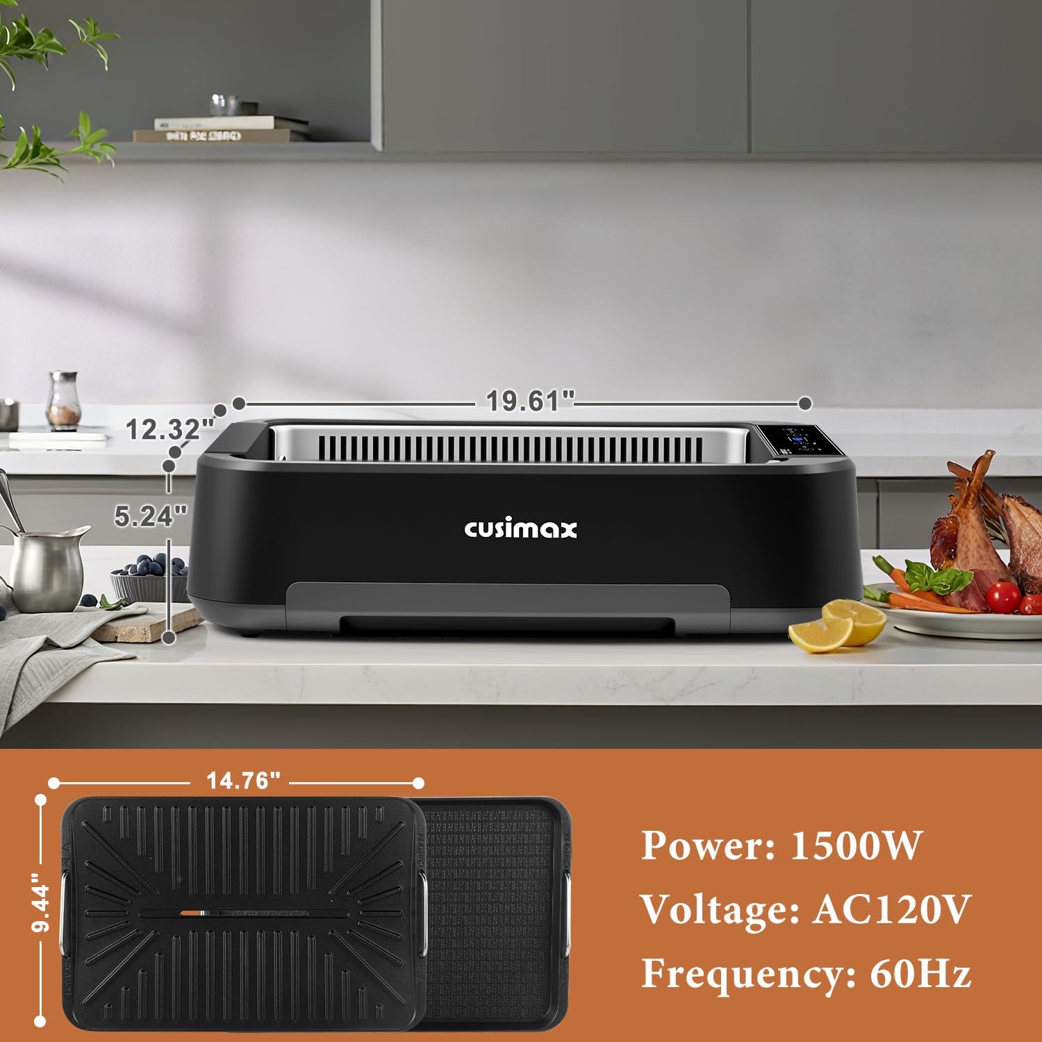 Indoor Grill, CUSIMAX Electric Smokeless Grill & Griddle with REPLACEABLE Smoke Filter Sponge, 1500W Korean BBQ Grill, Smart LED Display, Larger Grilling Area, Black(New Model)