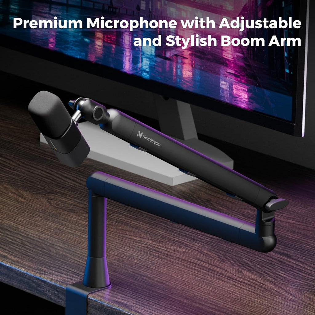 NearStream PodPro Quad Podcast Equipment Bundle for Group Podcast/Sound Creation/Livestream, Audio Setup with 4 Podcast Microphone, 2 Audio Interface, 4 Mic Boom Arm, 4 XLR Microphone Cable