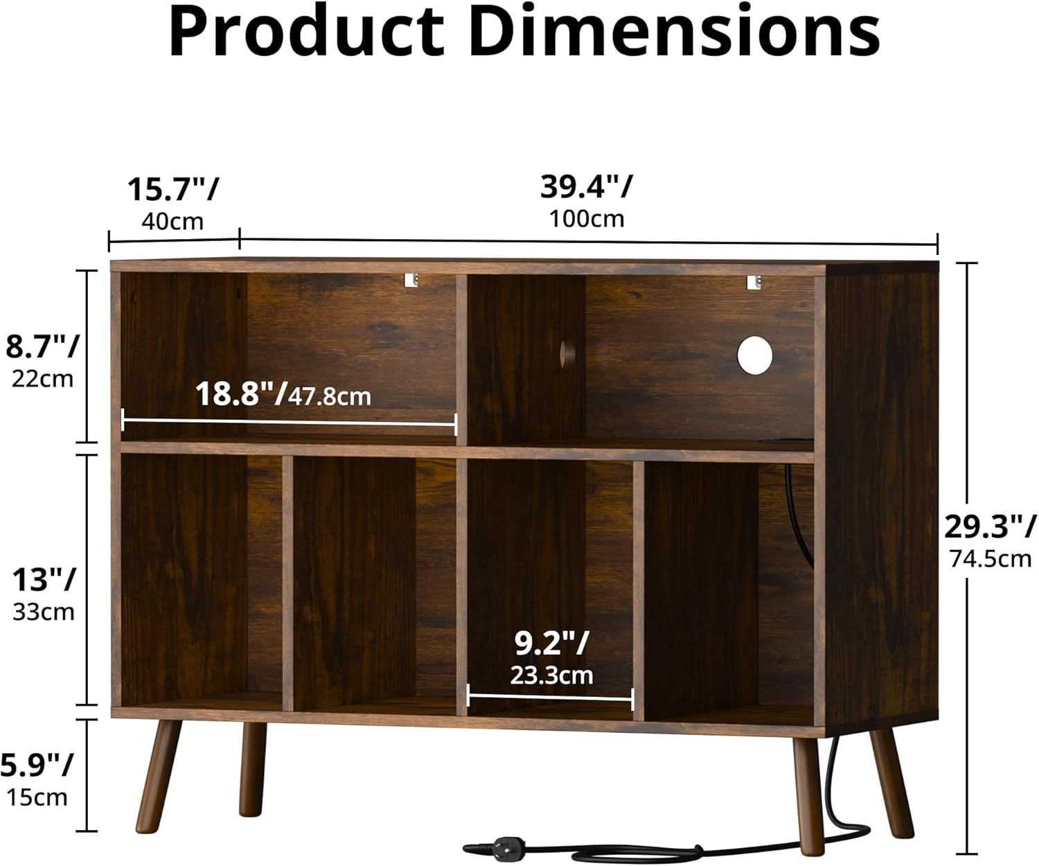Cozy Castle Record Player Stand with Vinyl Storage Cabinet, Wood Turntable Table Open Shelf Holder Up to 350 Albums Cube Storage Organizer for Living Room, Office, Rustic Brown