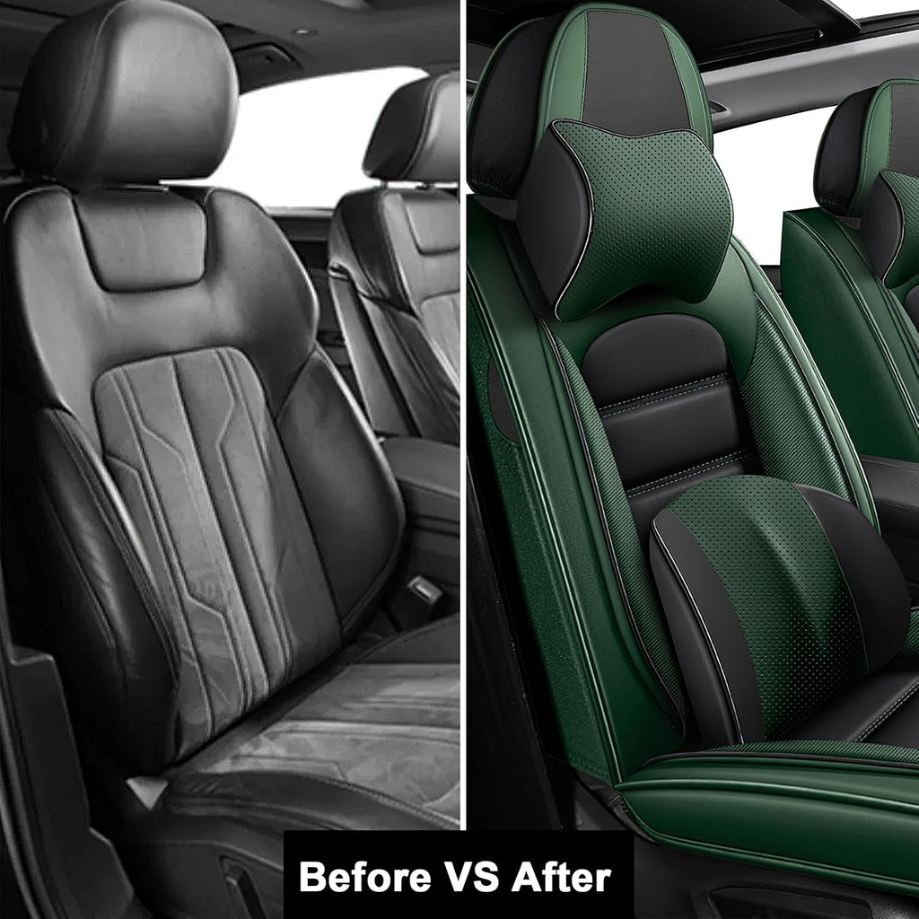 2 Car Seat Covers for Subaru Outback 2000-2026 Breathable Leather,Waterproof Car Seat Protectors with Comfort Headrest Pillows,Automotive Vehicle Cushion with Storage Pockets (Luxury,Green)