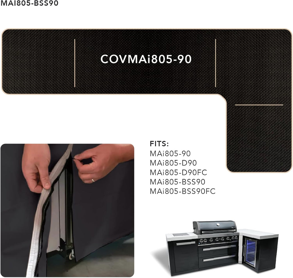 Mont Alpi COVMAi805-90 Heavy Duty All Weather Water Resistant 94' x 50' Full Black Grill Cover for MAi805-90 MAi805-D90 MAi805-BSS90 MAi805-D90FC MAi805-BSS90FC Stainless Steel Outdoor Kitchen Islands