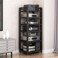 6-Tier AV Media Stand, Adjustable DVD/CD Rack Tower, Movable Audio Equipment Console Shelf for Home Theater & Office, Black, 23.6' Wide, Stylish Storage Solution