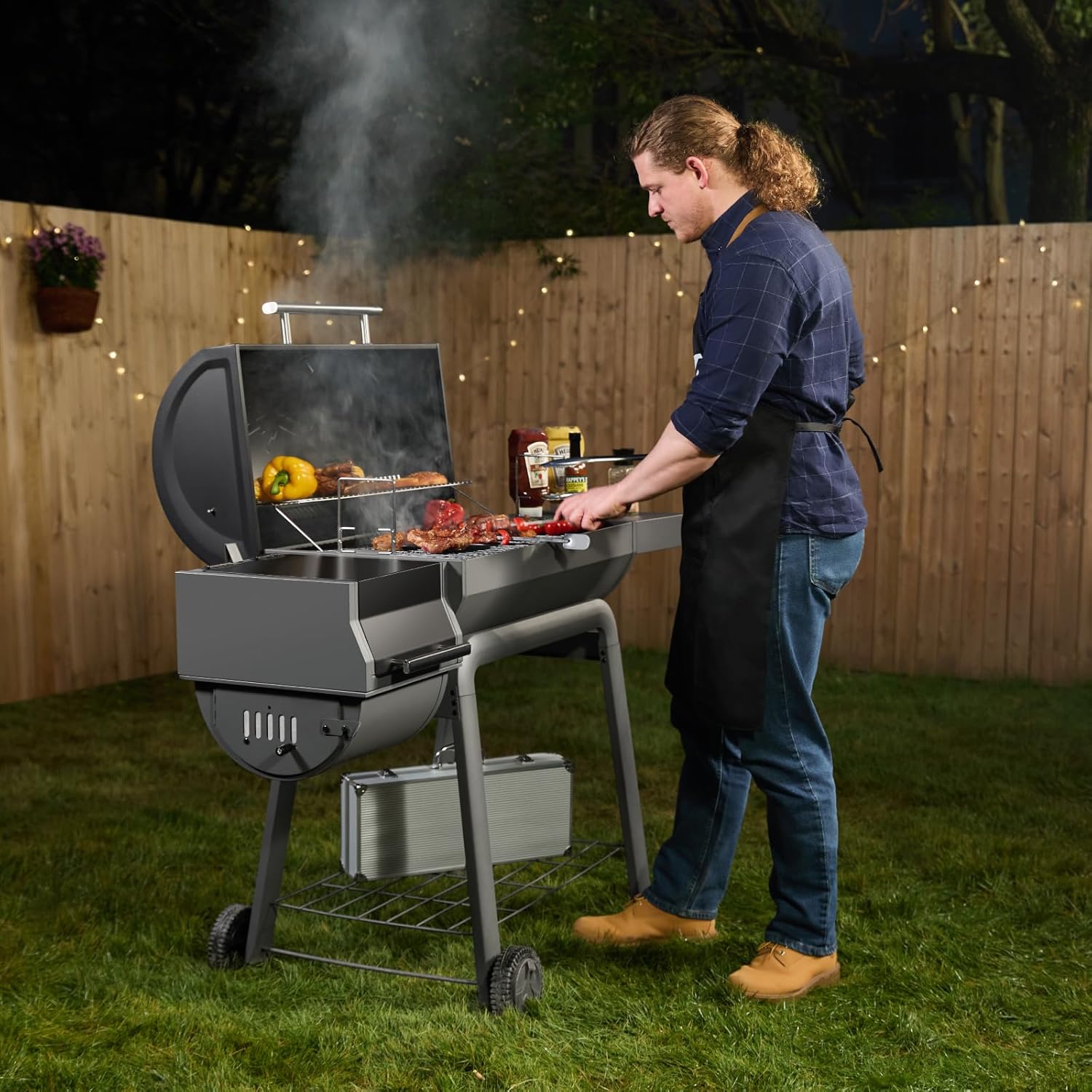 Feasto Heavy-Duty 30-Inch Charcoal Grill with Offset Smoker Grill, Side Table & 815 Sq. In Cooking Space, Outdoor BBQ Grill for Outdoor Barbecue in Backyard, Patio and Parties, Black