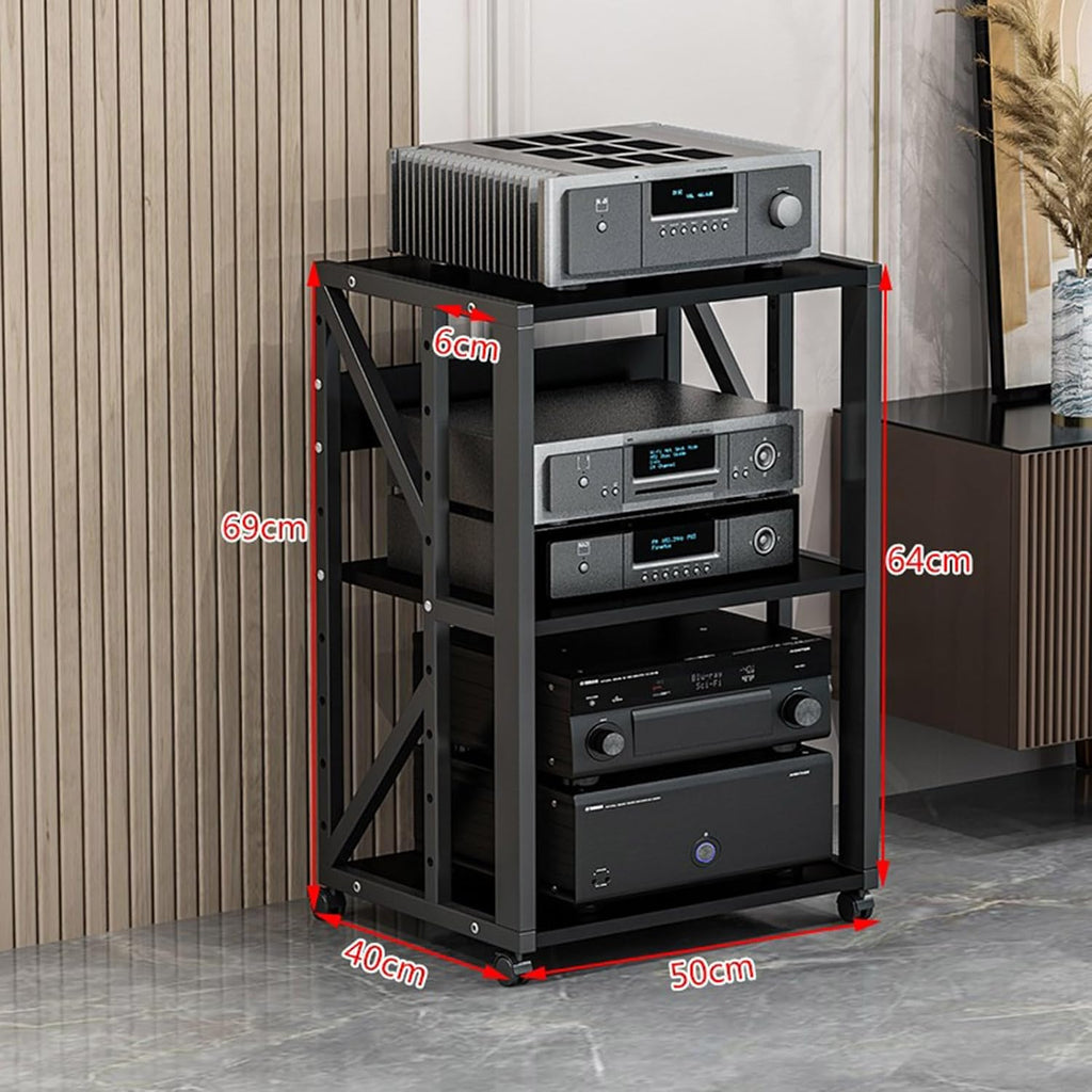 Modern AV Media Stand, Heavy Duty Hifi Audio Component Stand Corner Tv Entertainment Stereo Cabinet Amplifier Rack Shelf Rolling Projector Cart, Office Home Theater Video Rack DVD Record Player Stan