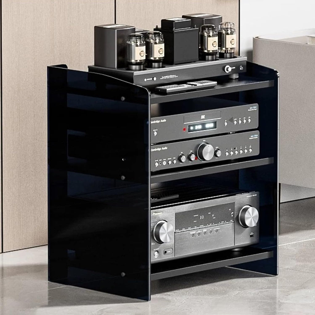 Modern Media Storage Cabinet - Adjustable Audio-Video Stand for Home Theater, Stereo System & DJ Equipment, CD Player Rack, Stylish Entertainment Center, Black Finish.