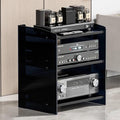 Modern Media Storage Cabinet - Adjustable Audio-Video Stand for Home Theater, Stereo System & DJ Equipment, CD Player Rack, Stylish Entertainment Center, Black Finish.