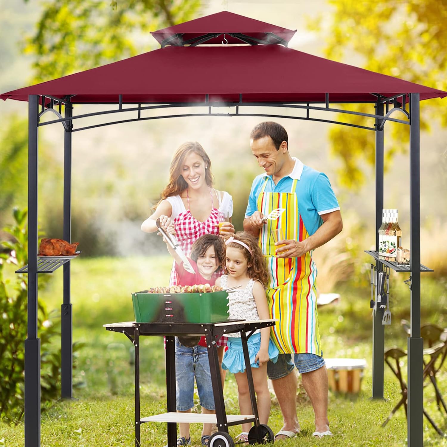 ABCCANOPY 8x5 Grill Gazebo - Outdoor BBQ Canopy Shelter with Led Light for Patio Backyard Grilling (Burgundy)