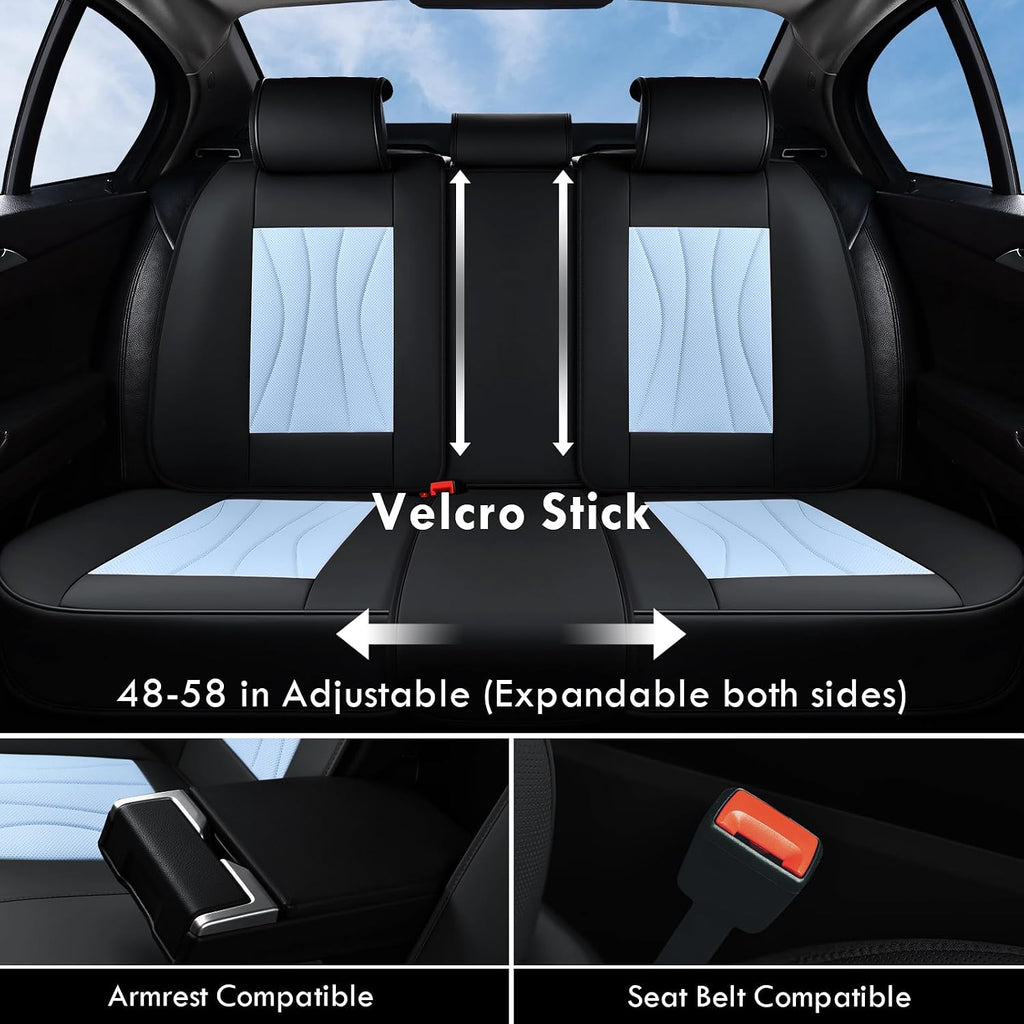 Coverado Front and Rear Seat Covers, 5 Seat Universal Seat Covers, Faux Leather Seat Cover for Trucks, Waterproof Car Seat Protector, Car Seat Cover Car Seat Cushion Fit for Most Cars (Black&Blue)