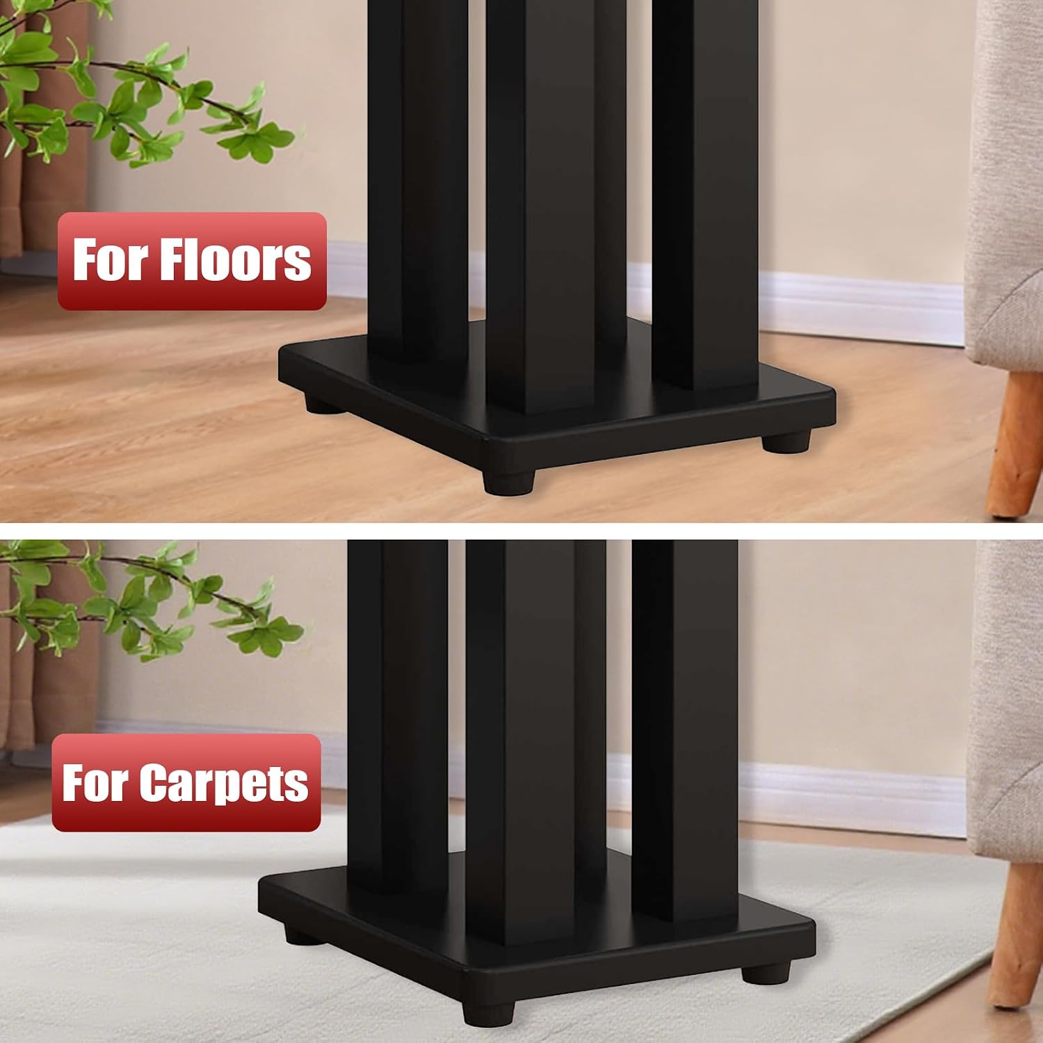 21in Pair of Heavy Duty Sound Stands,Universal Speaker Stands for Surround Sound,Vibration-Absorbing MDF Design Audio Stand for Home Theater Studio,Holds 110lbs Bookshelf/Speaker(Black, 21 inch)