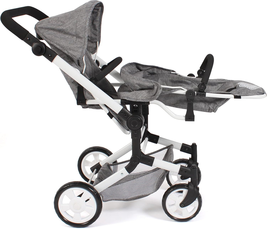 Bayer Chic 2000 - Linus Duo Doll's Pram, Twin Doll's Pram for Children from 4 to 8 Years, Jeans Grey, 690-76, 82 x 41.5 x 79 cm