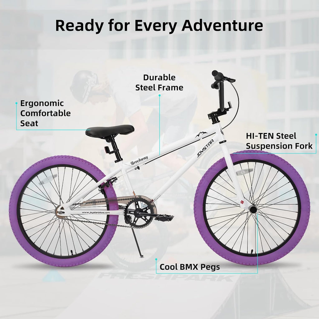 JOYSTAR Brockway Freestyle Kids BMX Bikes 20' 24' Kids Bicycles for 6-14 Years Old Boys Girls and Beginner-Level Riders 2 Pegs Multiple Colors