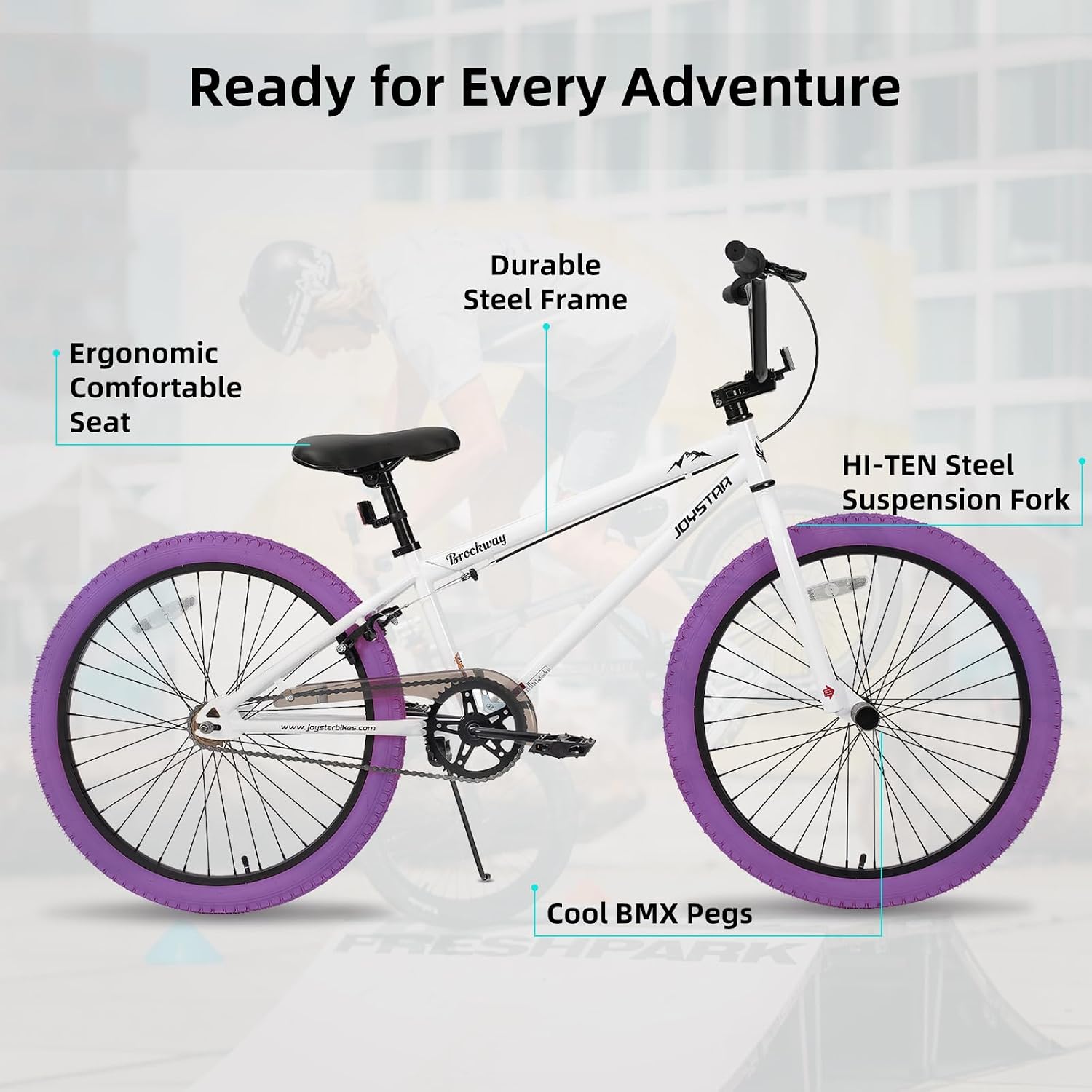 JOYSTAR Brockway Freestyle Kids BMX Bikes 20' 24' Kids Bicycles for 6-14 Years Old Boys Girls and Beginner-Level Riders 2 Pegs Multiple Colors