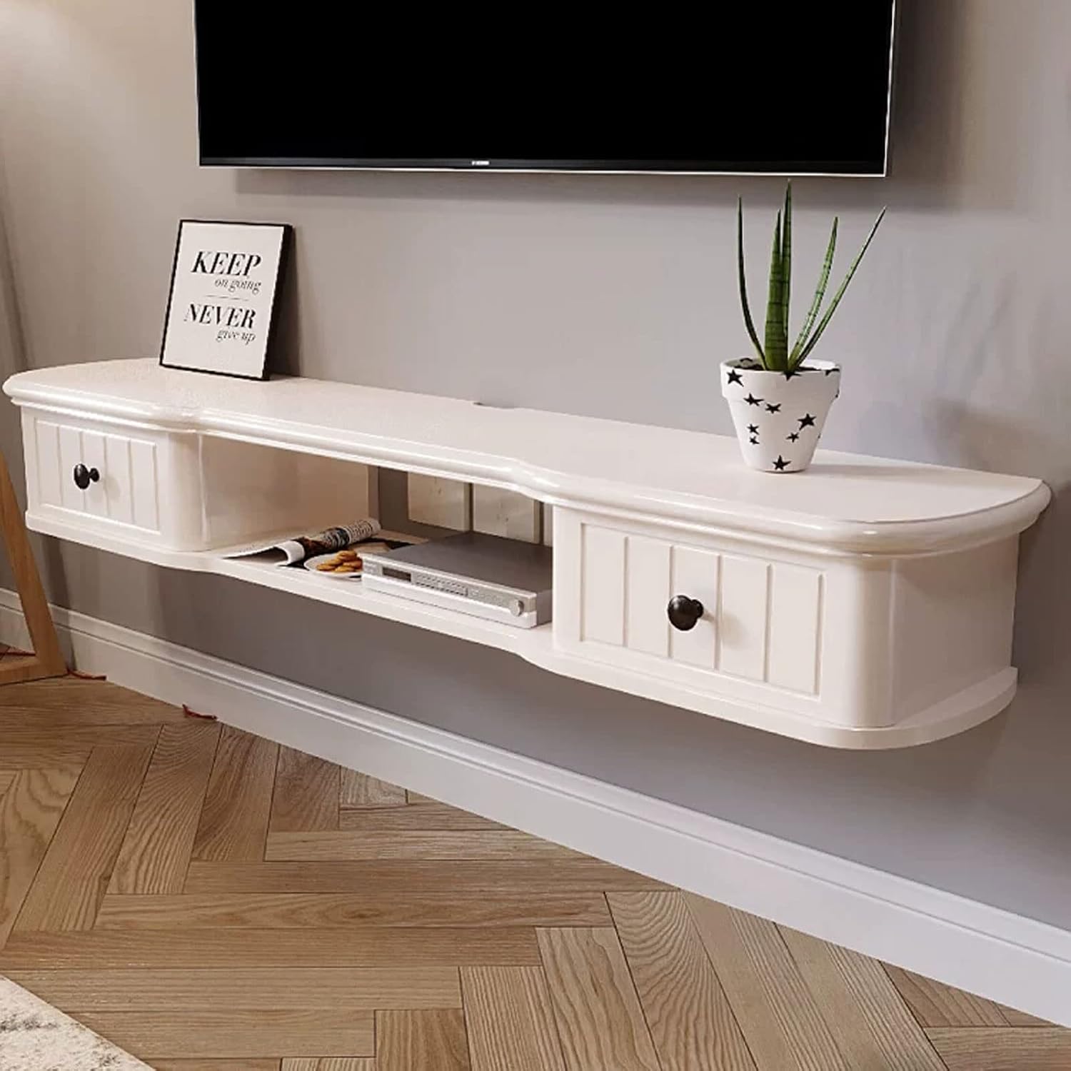 Wall Shelf Wall Mounted TV Cabinet Floating Shelf TV Console Audio-Visual Equipment Shelves Set-top Box WiFi Router CD DVD Media Storage Shelf Bedroom Living Room Office TV Bracket TV Stands