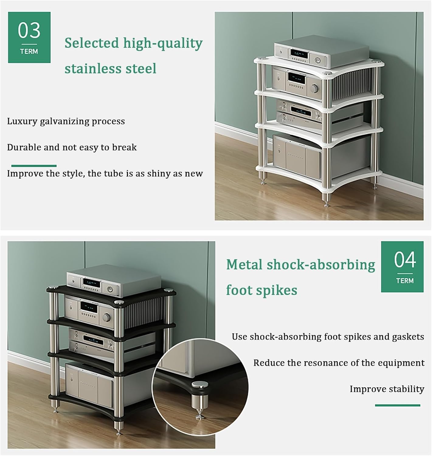 Multifunctional AV Media Stand, Open Storage Cabinet, 3-Tier Wooden Audio Rack, Stainless Steel Frame, TV & Media Component Display Shelf, Brown (60x48x62cm)
