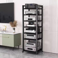 Audio Rack Av Tower Media Stand 5-tier Electronics Equipment Shelf, 6 7 8 Shelf Tall Rolling Stereo Cabinet Racks With Wheels & Height-Adjustable Shelf For Amplifiers/Players/TV, Black-b-7-Tiers