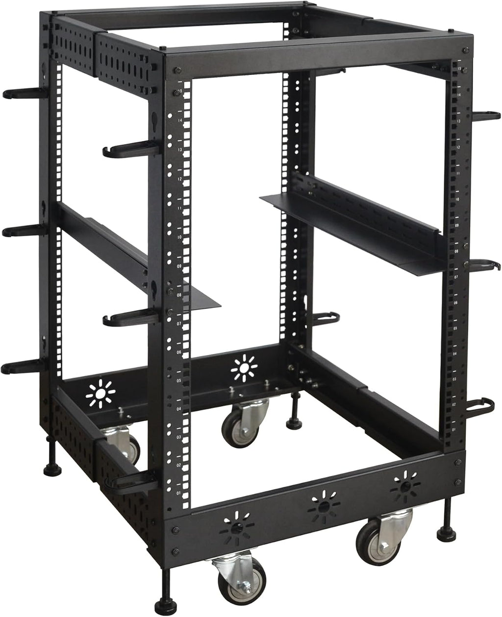 RIVECO 15U 19' Adjustable Depth Server Rack Support Up to 1700LBS Floor Standing 4 Post Rack with L Rails & Load-Bearing Casters Universal for Network Equipment Black