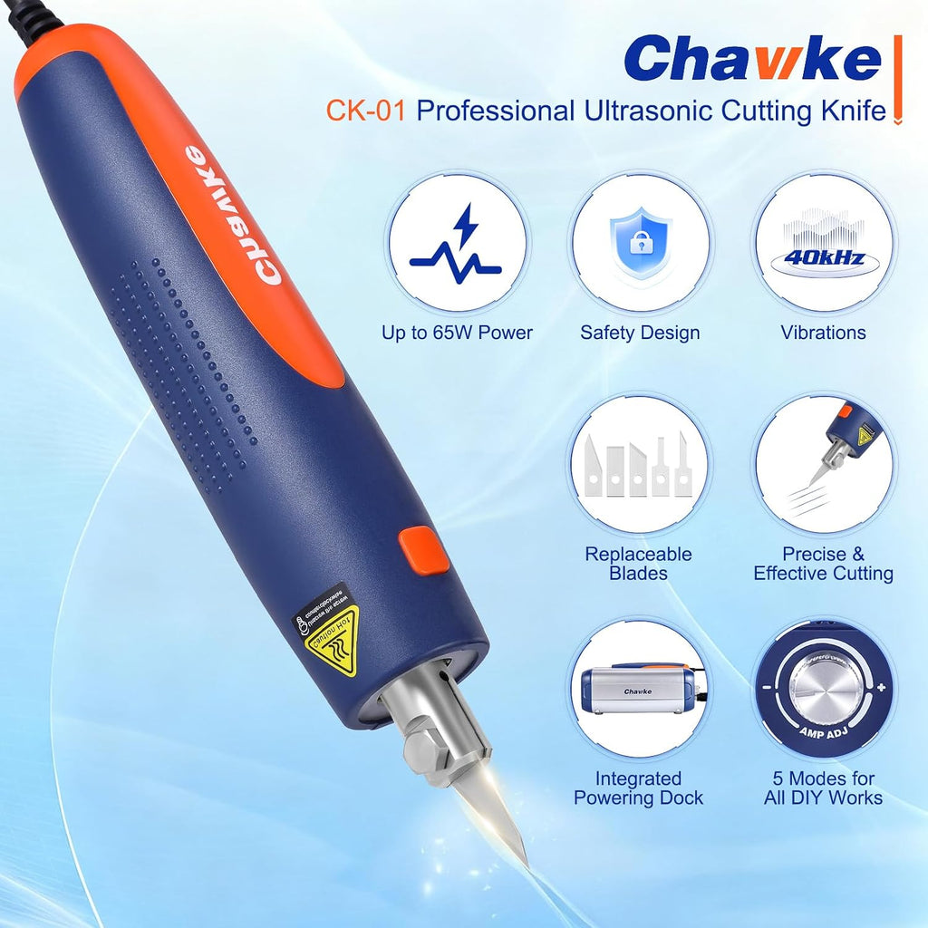 Profession 65W Ultrasonic Cutter Knife 40kHz Vibration Cutting 3D Print Resin, Dental Model Plastic, PVC, Leather,Wood,Carbon fiber Acrylic Trimming Deburr DIY Power-driven Tools (Basic Version)