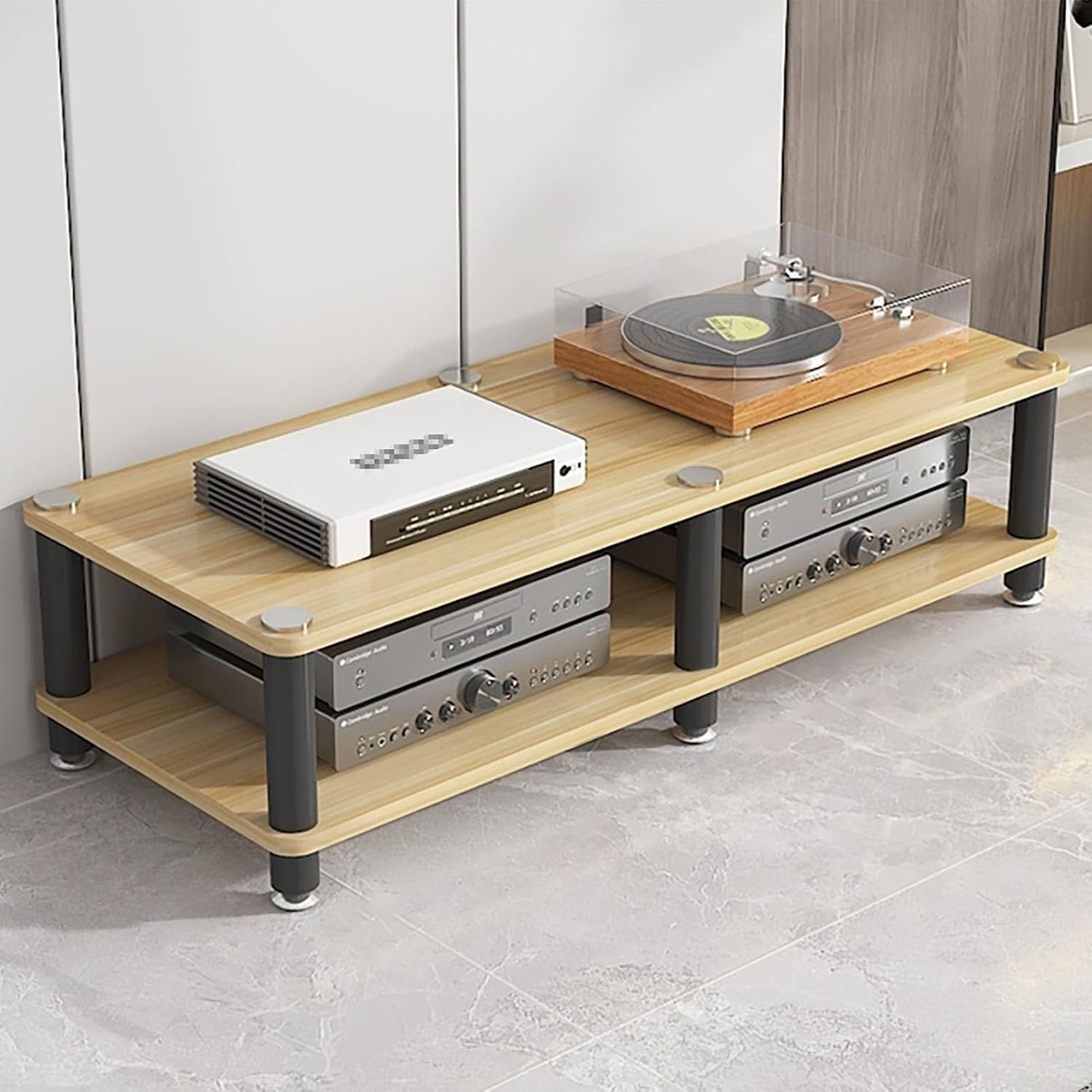 AV Media Stand, Audio Rack Corner Component Cabinet, Open Storage Shelf, Power Amplifier Shelf Equipment, TV Printer Storage Stand, for Home, Office(Natural,2 Tier 30CM/11.8in)