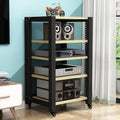 Gaming Shelf for Record Player - Stereo Stand & Audio Rack - CD/DVD Display Cabinet - AV Media Stand - Corner Shelf with Wooden Shelves for PS5, Projector, Game Console - Yellow (60x50x100cm)