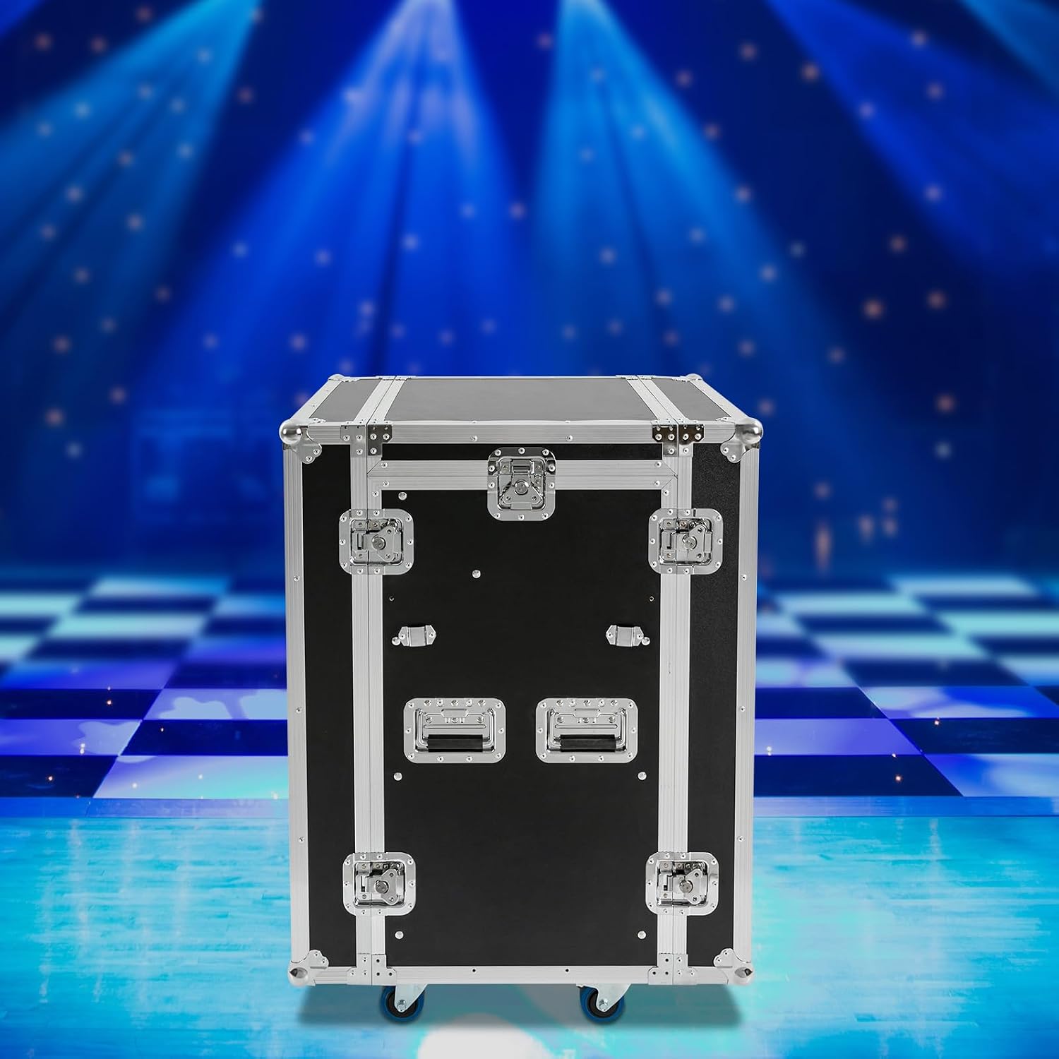 14U PA DJ Rack,Heavy Duty Mobile Studio Equipment Cabinet with 4 Wheels,2 DJ Work Tables,661.39 Capacity,for Dj/Pro Audio/Network Gear Storage