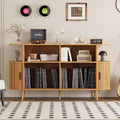 55.1' Wide Record Player Stand with Storage - Vinyl Record Storage Cabinet & Media Console Holds 300+ Records, Mid Century Modern Turntable Stand for Living Room (Natural, 55.1')
