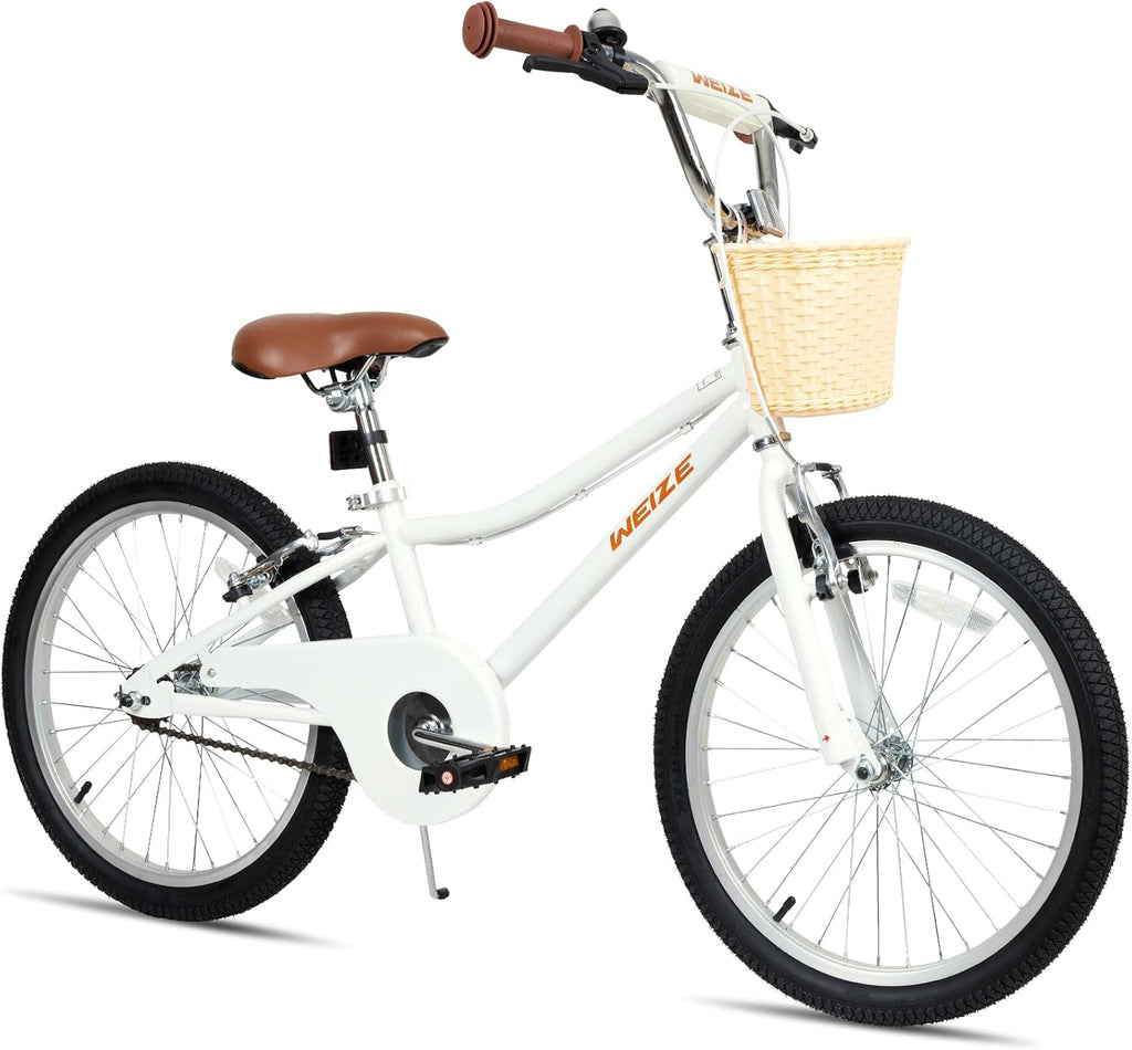 WEIZE Girls Bike for 6-14 Years Old, 20 24 Inch Kids Bike with Basket and Kickstand, Retro Style Childrens Bicycle for Teen Girls, Lightweight Steel Frame, Multiple Colors