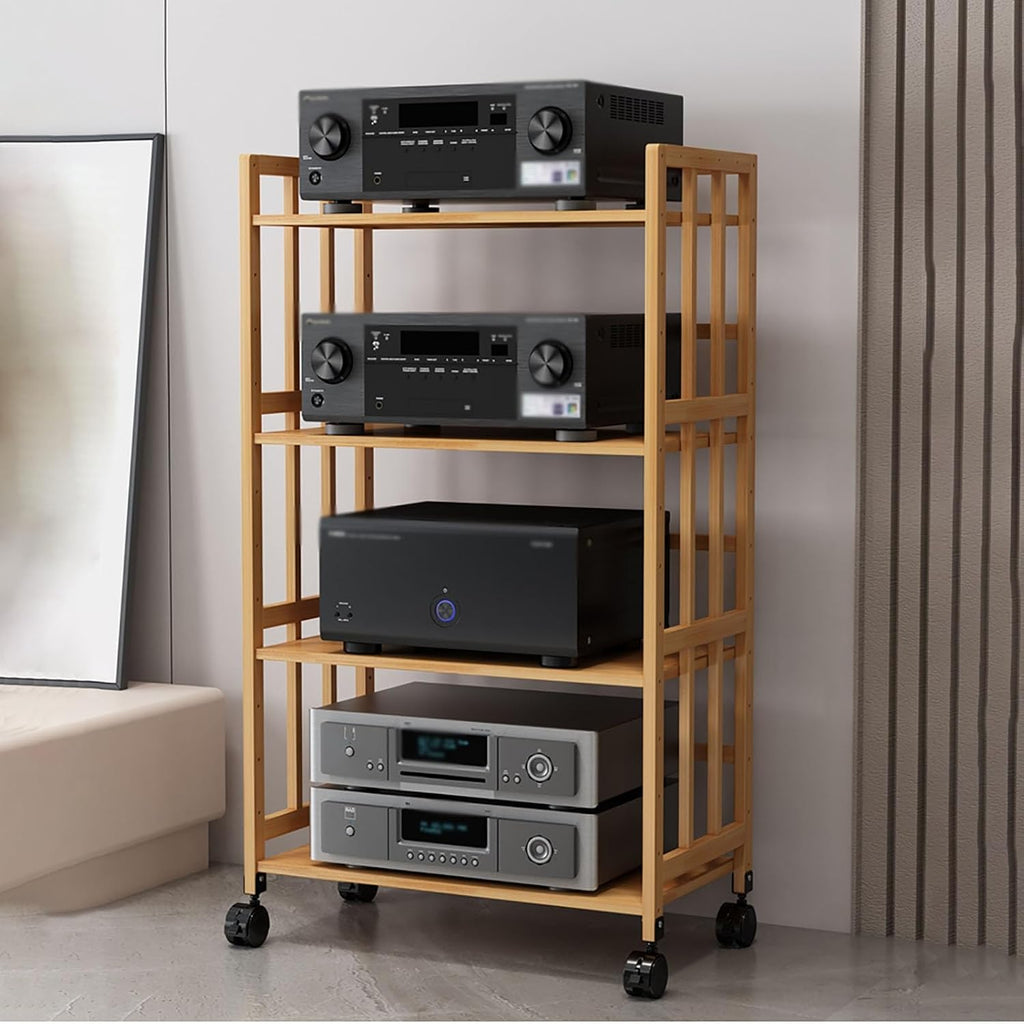 Adjustable 2/3/4/5 Tier HiFi Audio Rack - Heavy Duty Stereo Cabinet, Large Capacity Media Stand for Home Theater & Music Systems, Easy Assembly, 123cm Tall, W-50CM.
