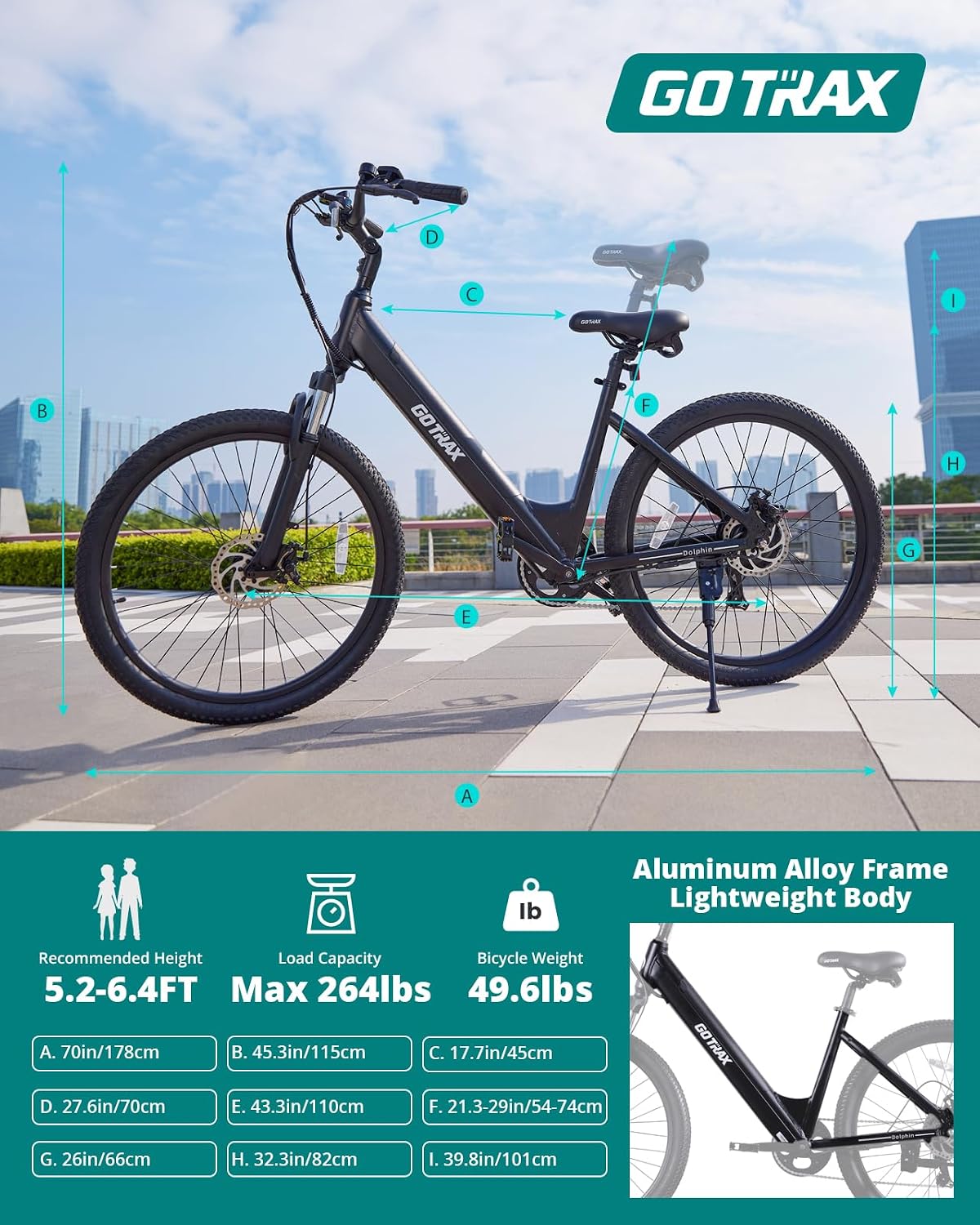 Gotrax Dolphin 26' Electric Bike, Max Range 30Miles(Pedal-assist1) & 20Mph Power by Peak 500W, 5 Pedal-Assist Levels & Front Suspension, 7-Speed&Boost Mode, City E-Bike for Adult, Step-Thru Bicycle