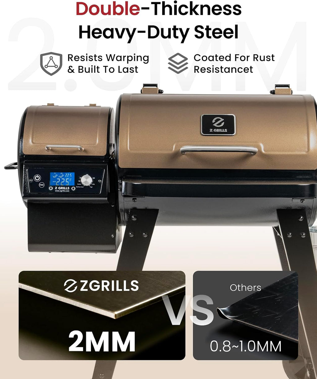 Z GRILLS ZPG-450A2 Wood Pellet Grill & Smoker, PID V3.0 Controller, 459 Sq in Cook Area, Foldable Shelf, Meat Probe, Rain Cover, 8 in 1 BBQ Grill Outdoor Auto Temperature Control, Bronze
