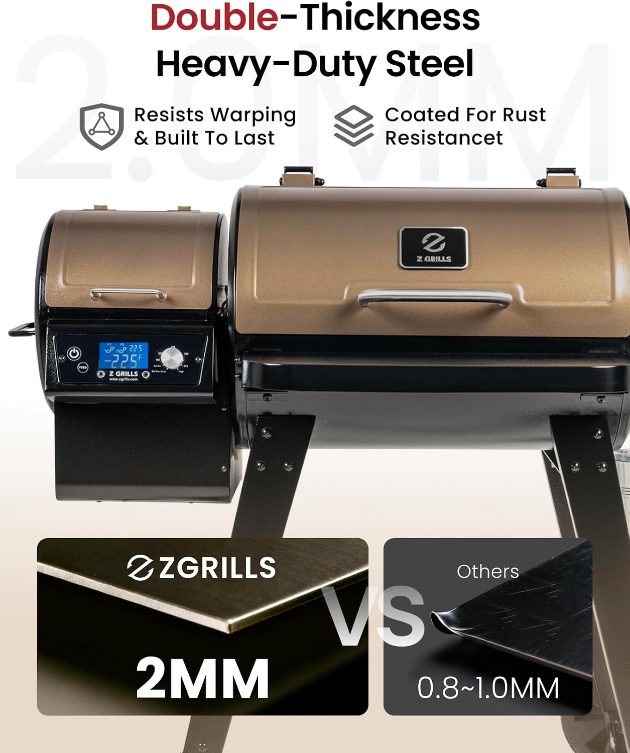 Z GRILLS ZPG-450A2 Wood Pellet Grill & Smoker, PID V3.0 Controller, 459 Sq in Cook Area, Foldable Shelf, Meat Probe, Rain Cover, 8 in 1 BBQ Grill Outdoor Auto Temperature Control, Bronze